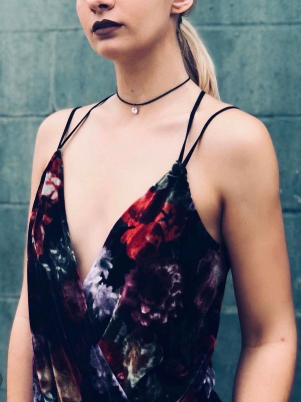 Express Floral Velvet Cami Bodysuit - Black Multicolor